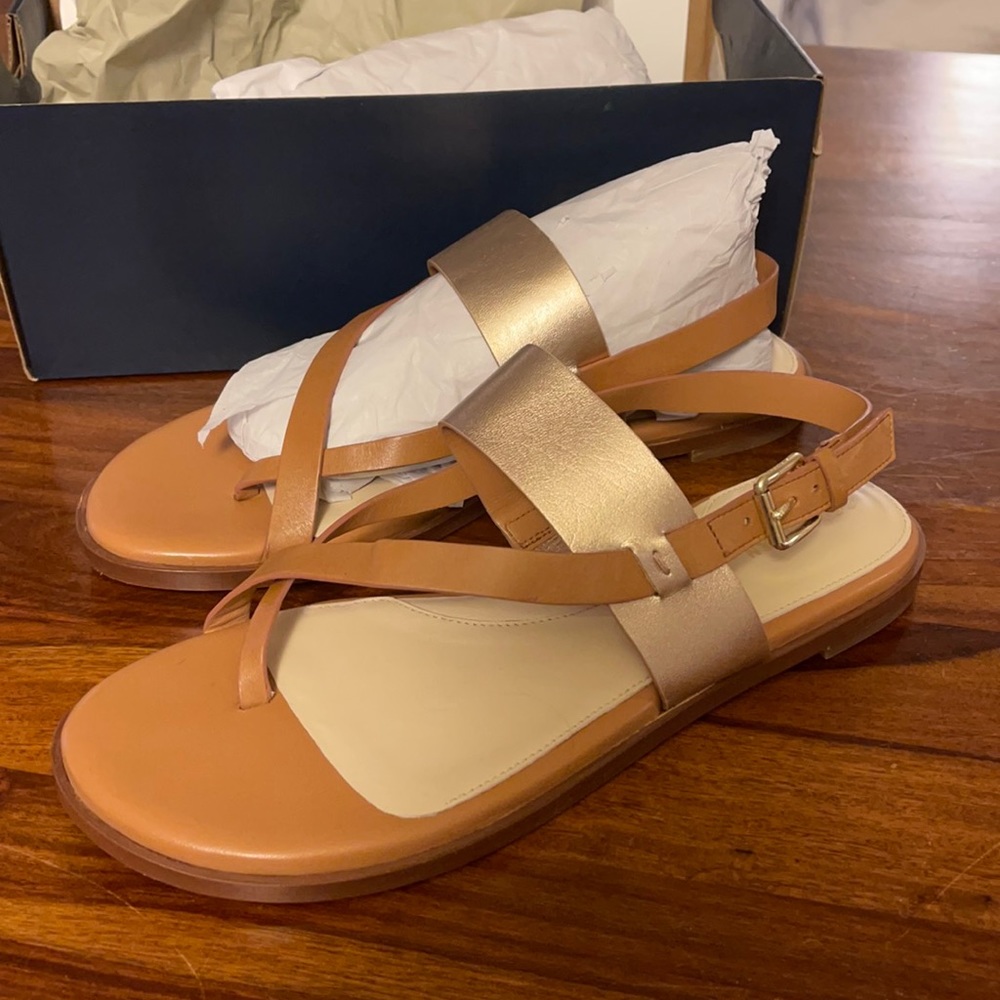 Cole Haan size 8.5 Anica Thong tan sandals with buckle NWT (box included)